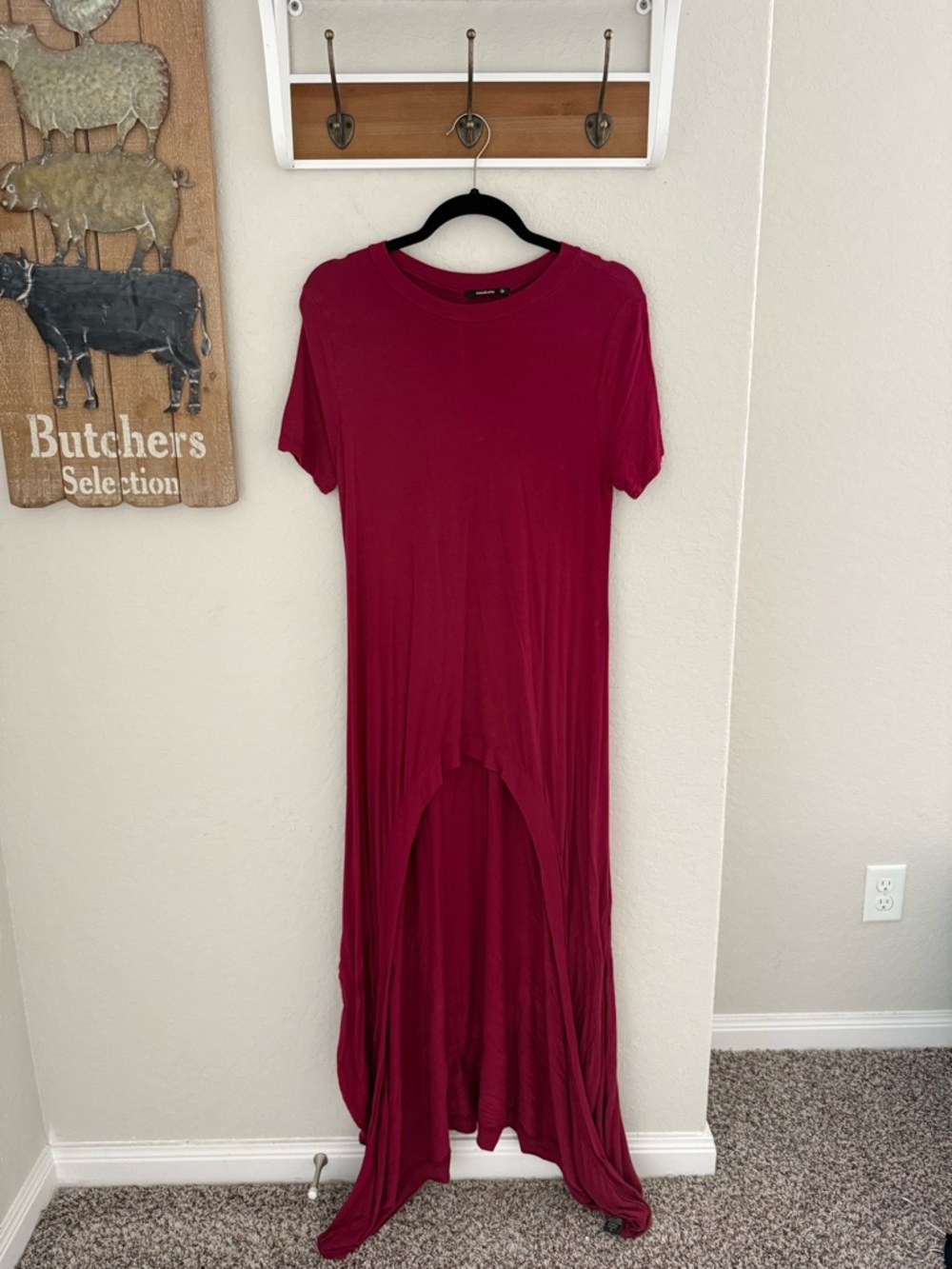 Annabelle Deep Berry High-Low Short Sleeve Maxi Top